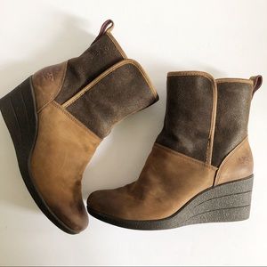 UGG Renata Brown Leather Wedge Ankle Boots
